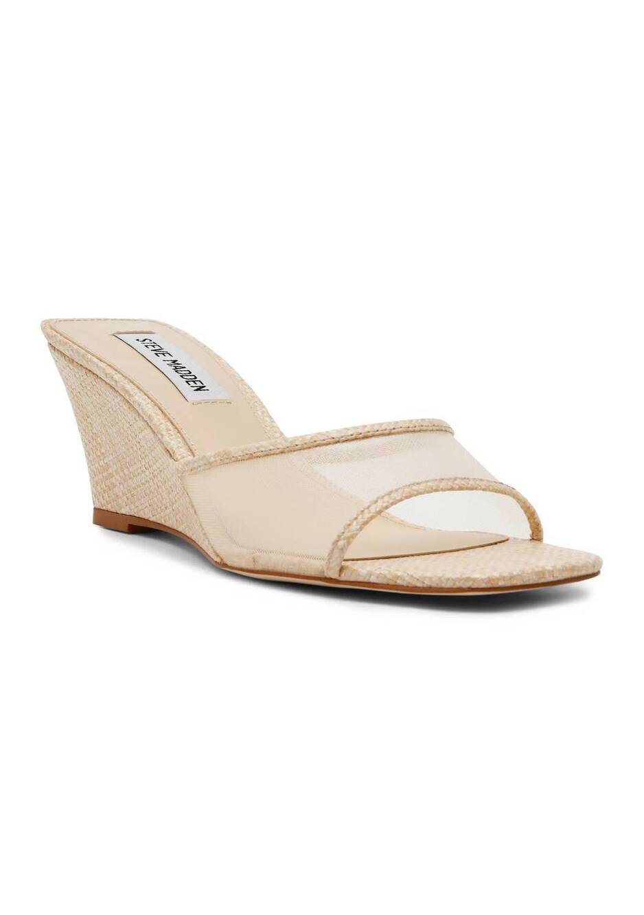 NEW STEVE MADDEN women's seleste raffia wedge sandal in beige